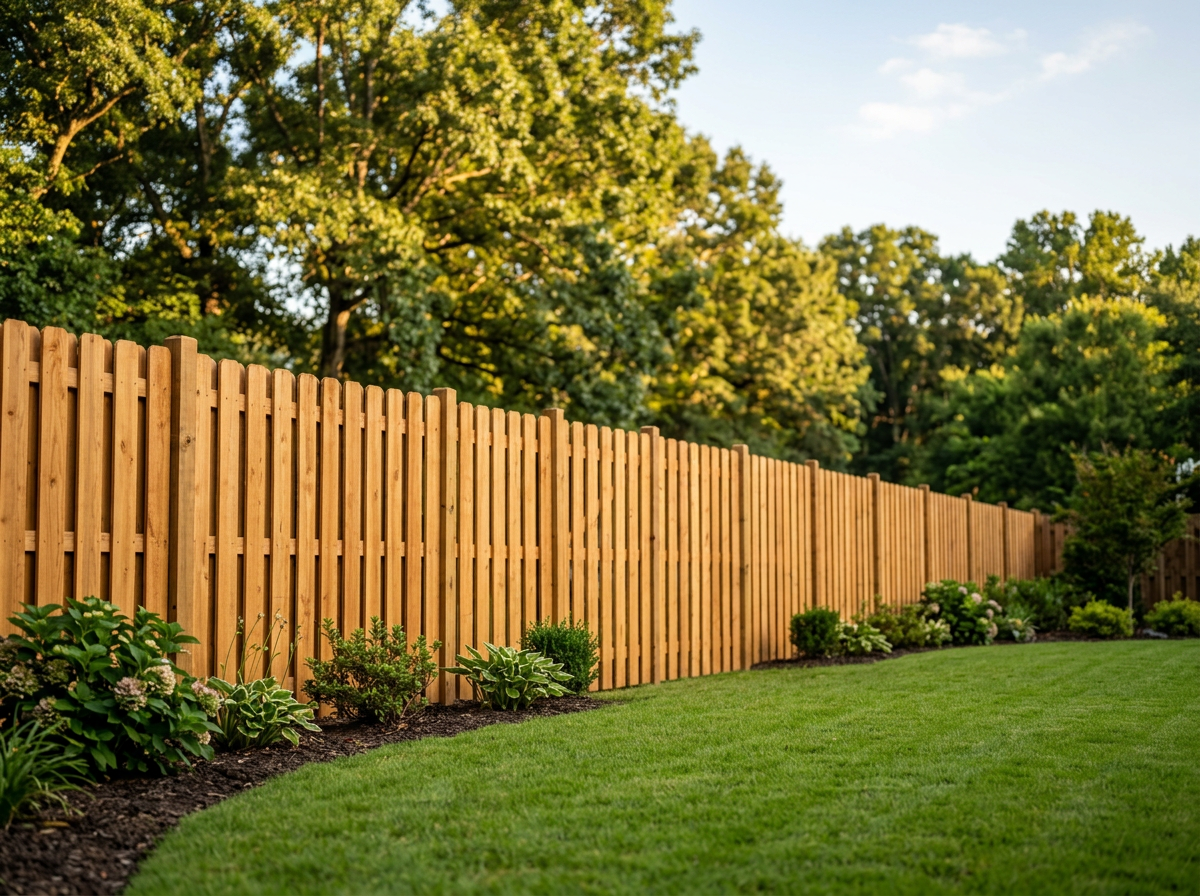 Custom cedar wood privacy fence installed by Fence Company Woodstock in a Cherokee County, GA backyard