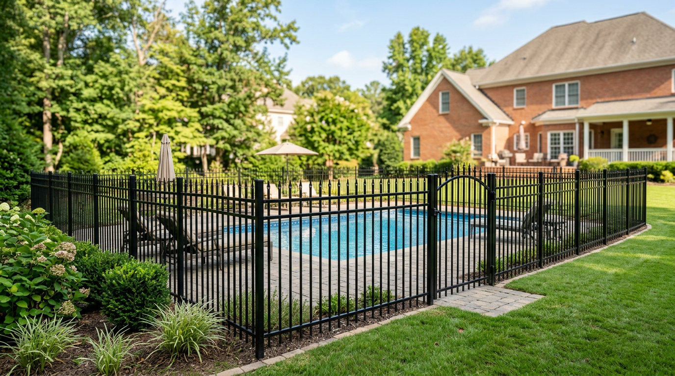 Black ornamental aluminum fence installed at a Woodstock, GA home