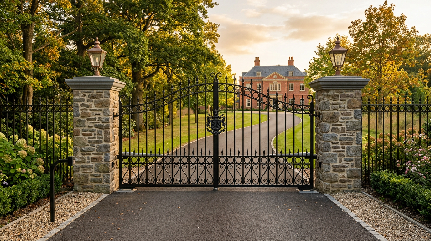 Ornamental iron driveway gate installed in Woodstock, GA