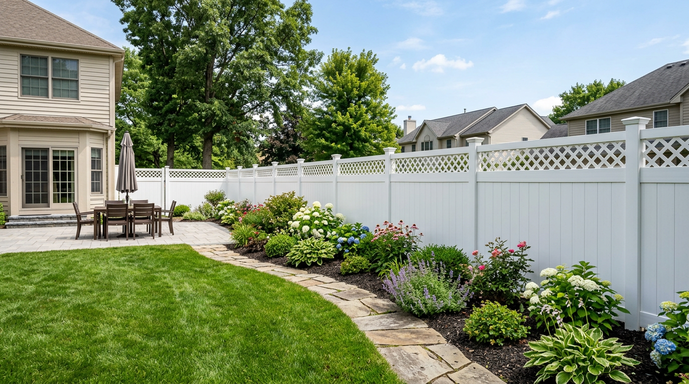 White vinyl PVC fence installed at a Woodstock, GA home